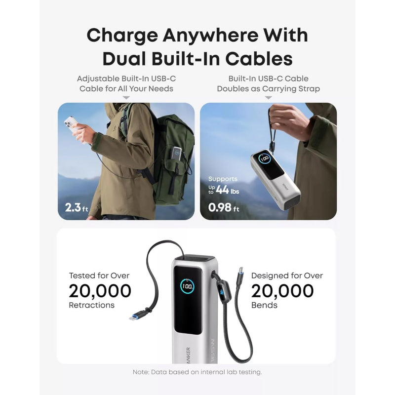 Baterie Externa Anker, 25000mAh, 165W, QC + PD, 1 x USB-A - 3 x USB-C, Argintie