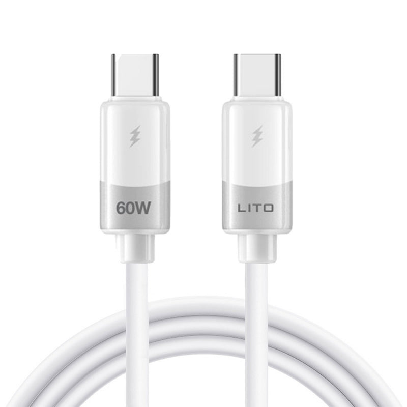 Cablu Date si Incarcare USB-C - USB-C Lito LD07, 60W, 1m, Alb